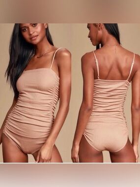 Free People Ruched nude Dusty Peach bodysuit size small